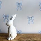 Blue Gingham Bow Fabric Wall Stickers