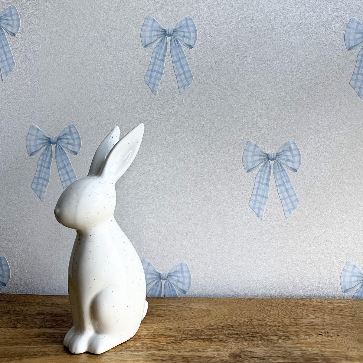 Blue Gingham Bow Fabric Wall Stickers