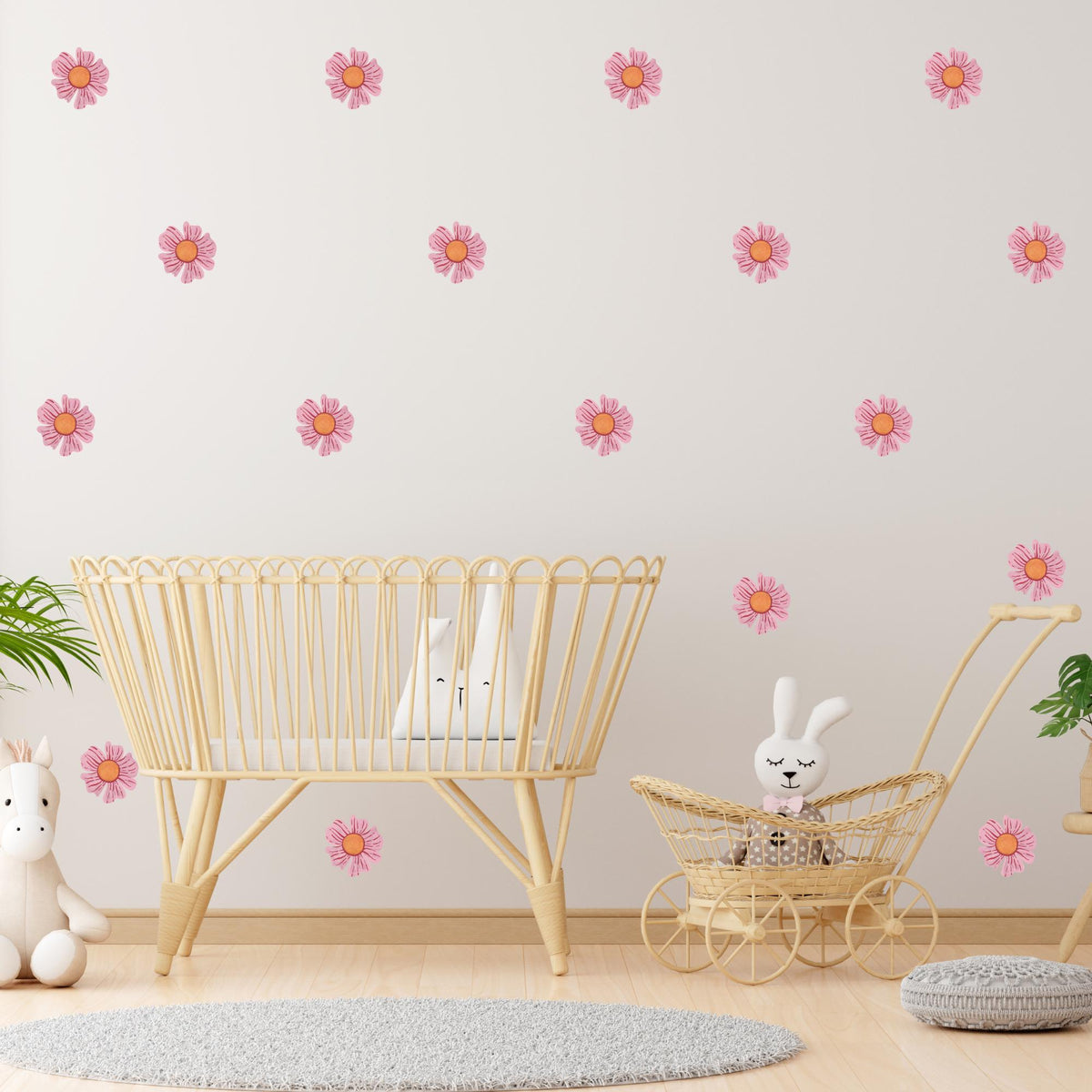 Pink and Orange Flower Fabric Wall Stickers