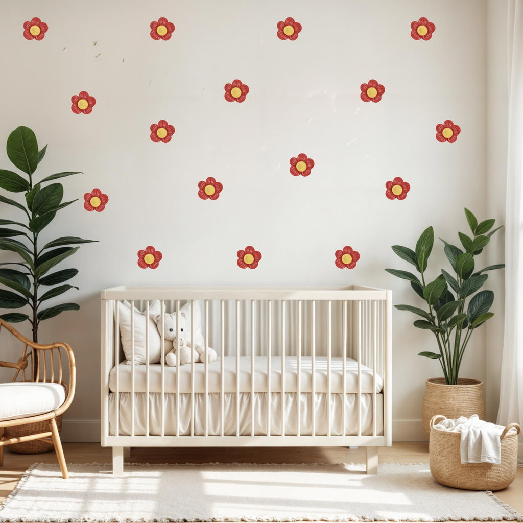 Red Daisy Flower Fabric Wall Decals