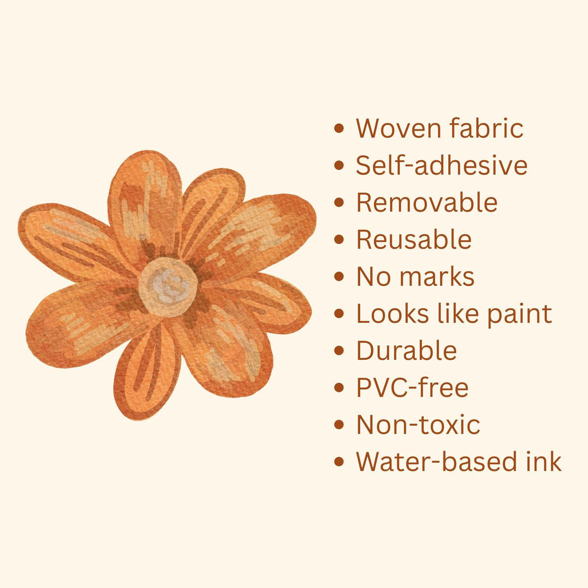 Orange Terracotta Flower Fabric Wall Stickers