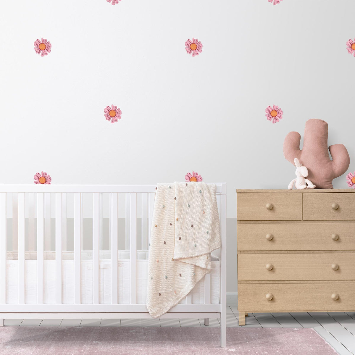 Pink and Orange Flower Fabric Wall Stickers