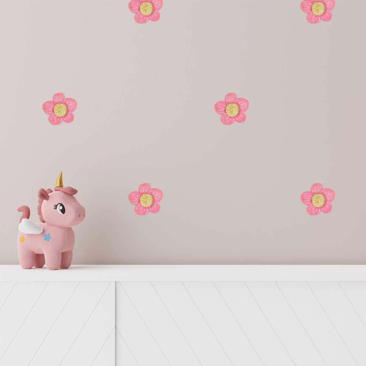 Pink Daisy Flower Fabric Wall Stickers