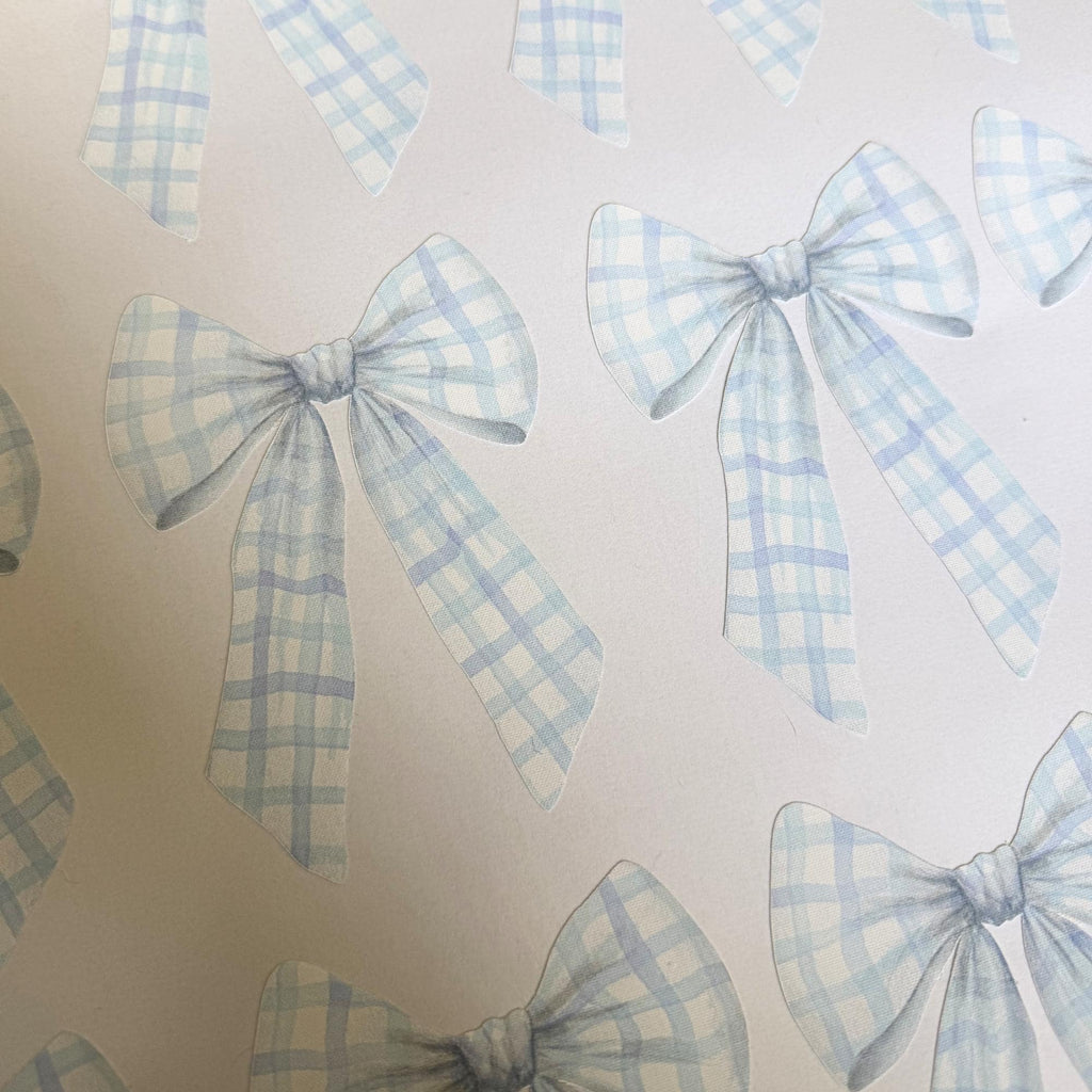 Blue Gingham Bow Fabric Wall Stickers