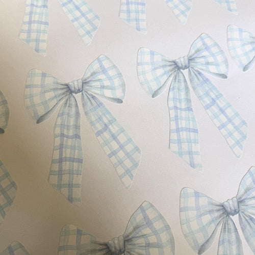 Blue Gingham Bow Fabric Wall Stickers