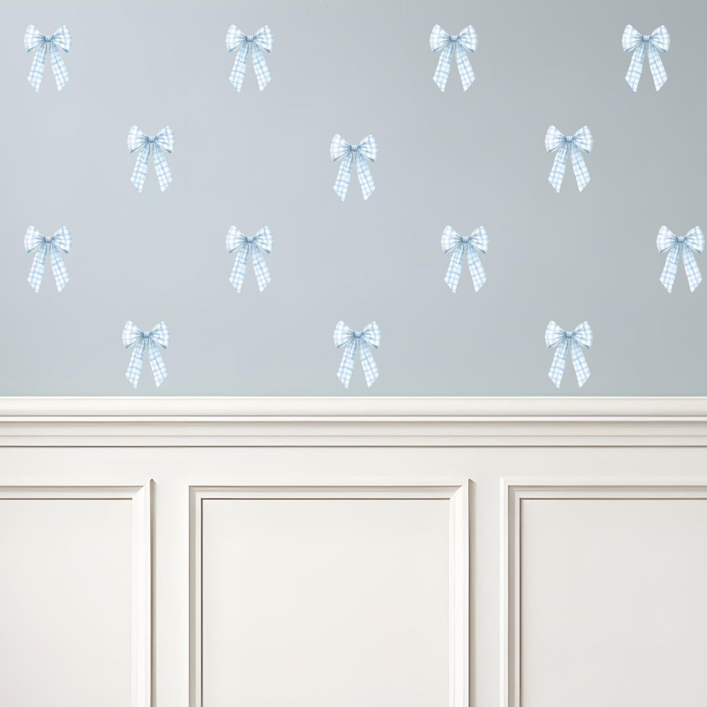 Blue Gingham Bow Fabric Wall Stickers