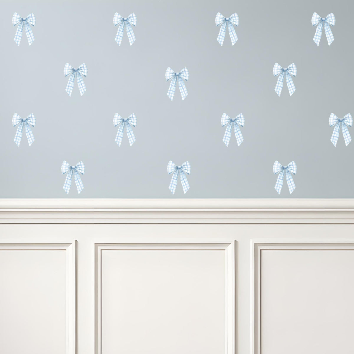 Blue Gingham Bow Fabric Wall Stickers