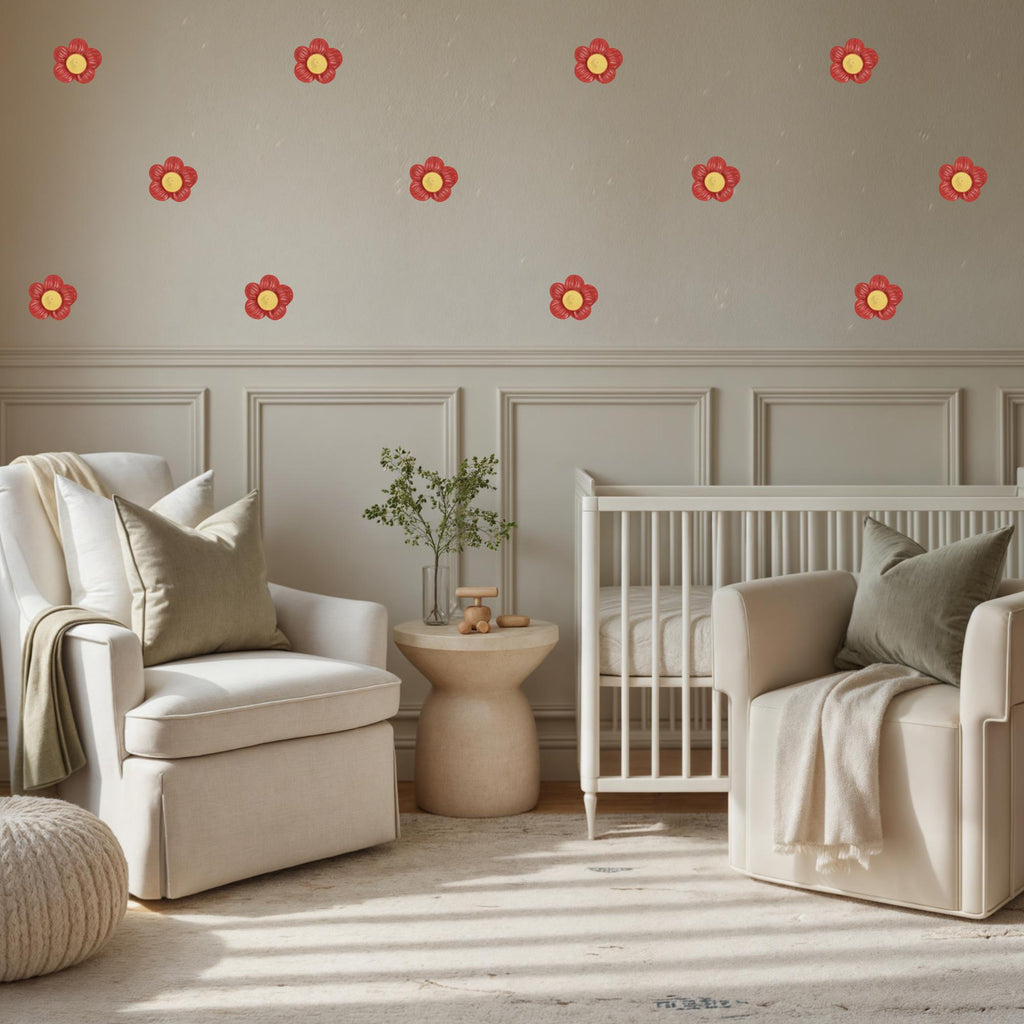 Red Daisy Flower Fabric Wall Decals