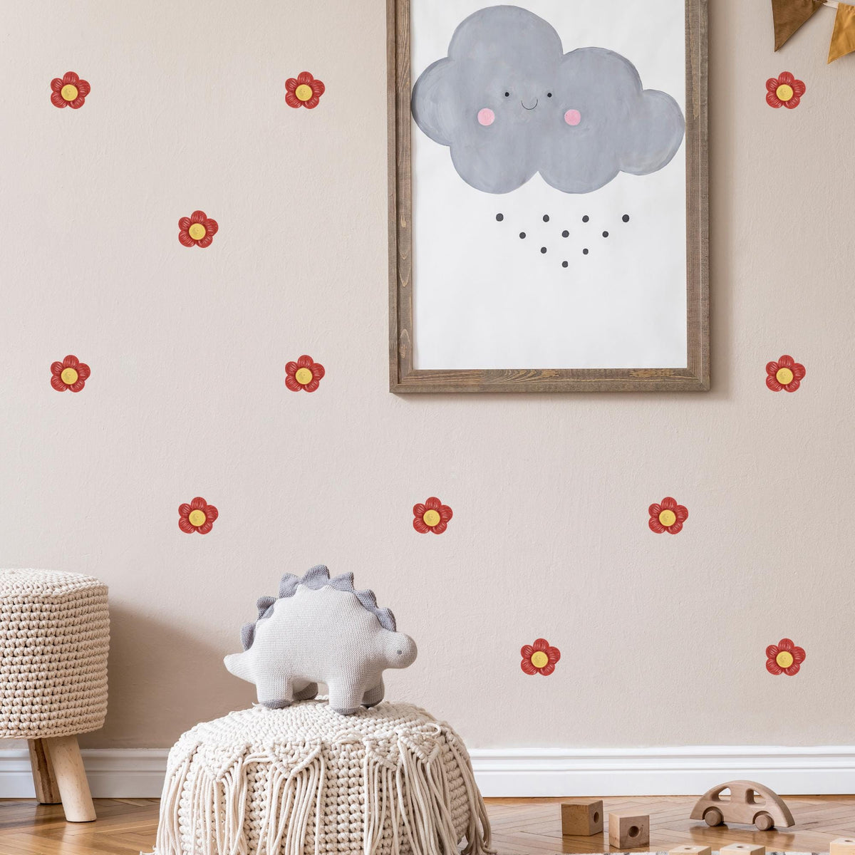 Red Daisy Flower Fabric Wall Decals