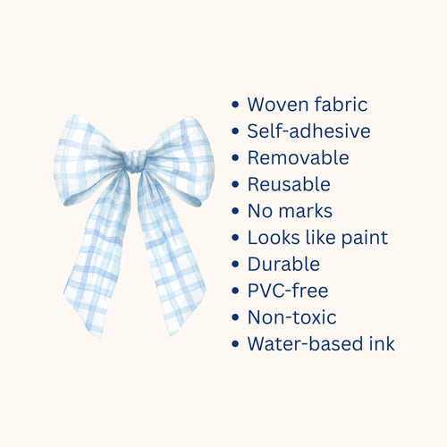 Blue Gingham Bow Fabric Wall Stickers