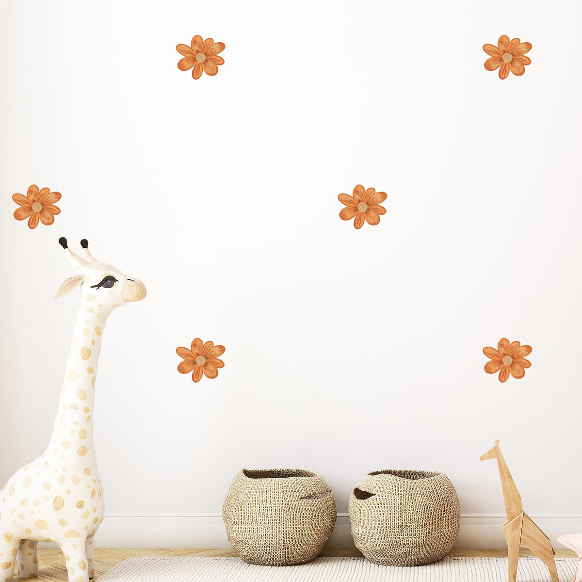 Orange Terracotta Flower Fabric Wall Stickers