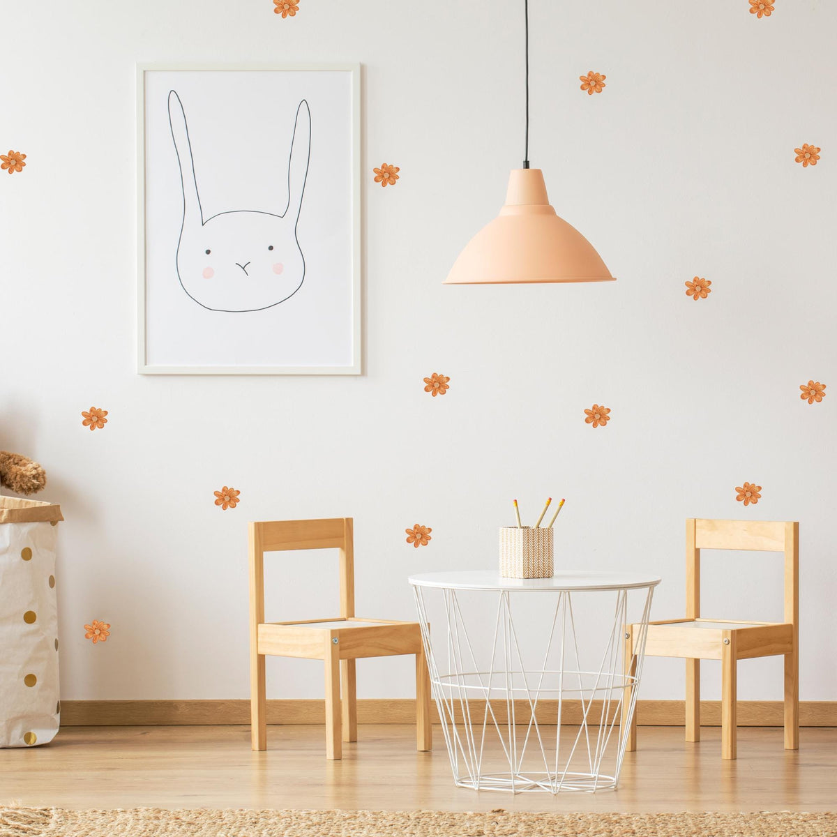 Orange Terracotta Flower Fabric Wall Stickers
